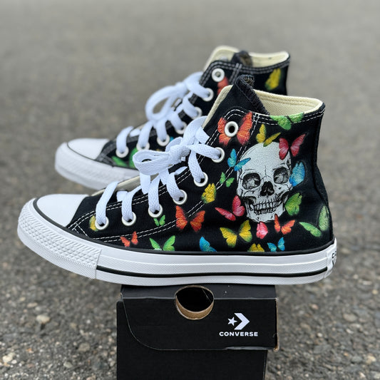 skull butterfly converse Chuck Taylor high top custom shoes