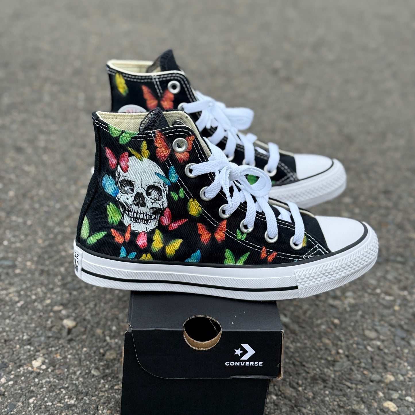 skull butterfly converse Chuck Taylor high top custom shoes