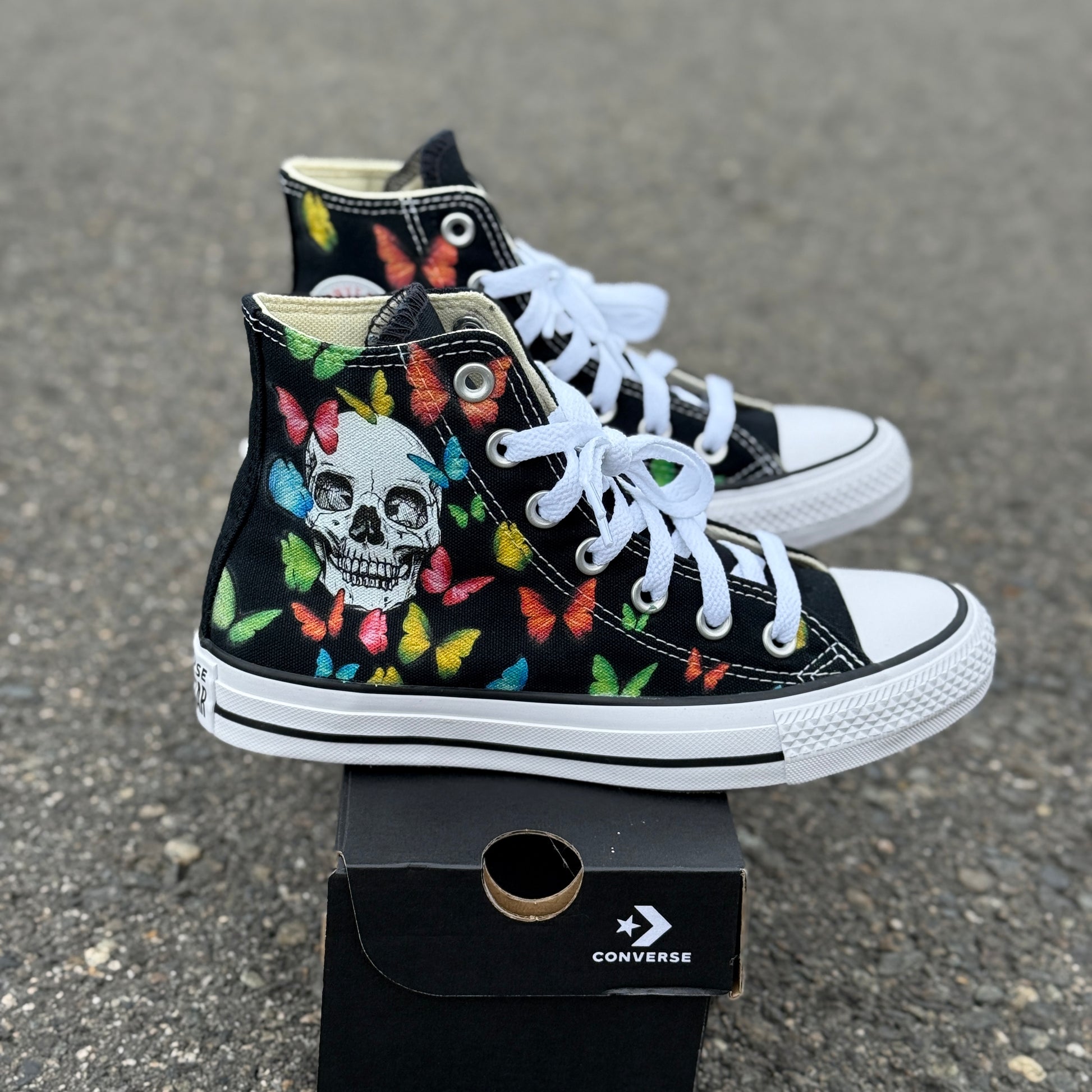 skull butterfly converse Chuck Taylor high top custom shoes