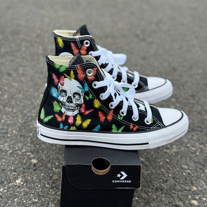 skull butterfly converse Chuck Taylor high top custom shoes