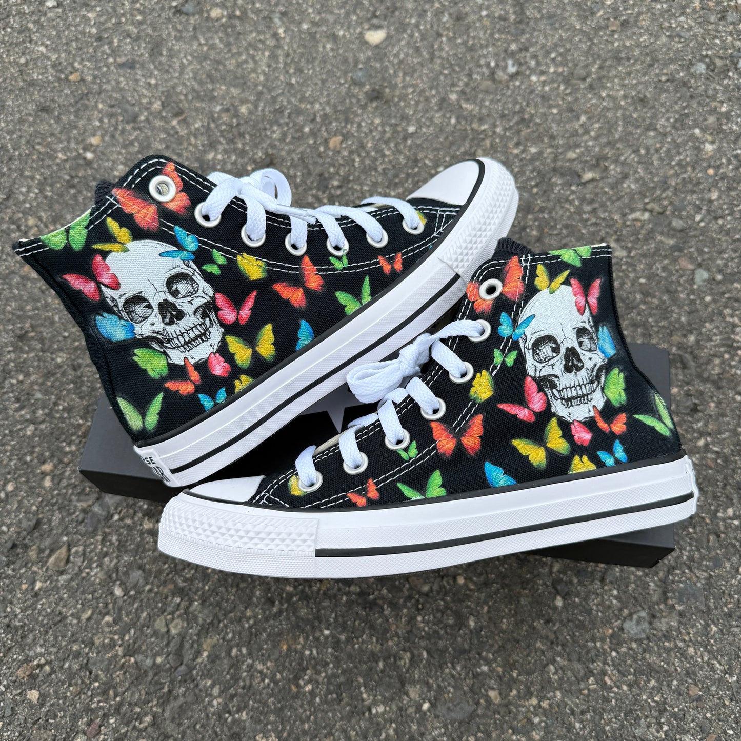 skull butterfly converse Chuck Taylor high top custom shoes