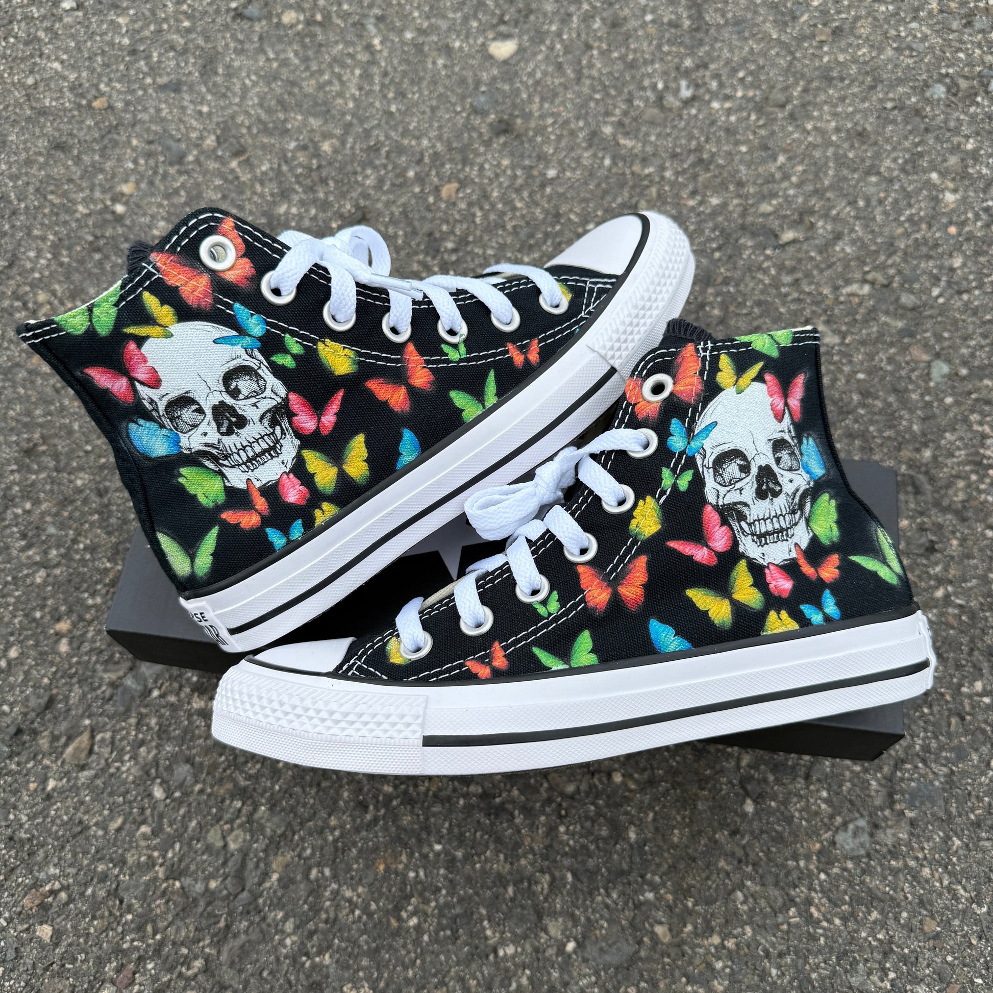 skull butterfly converse Chuck Taylor high top custom shoes