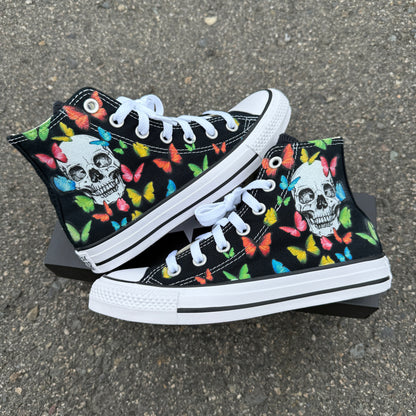 skull butterfly converse Chuck Taylor high top custom shoes