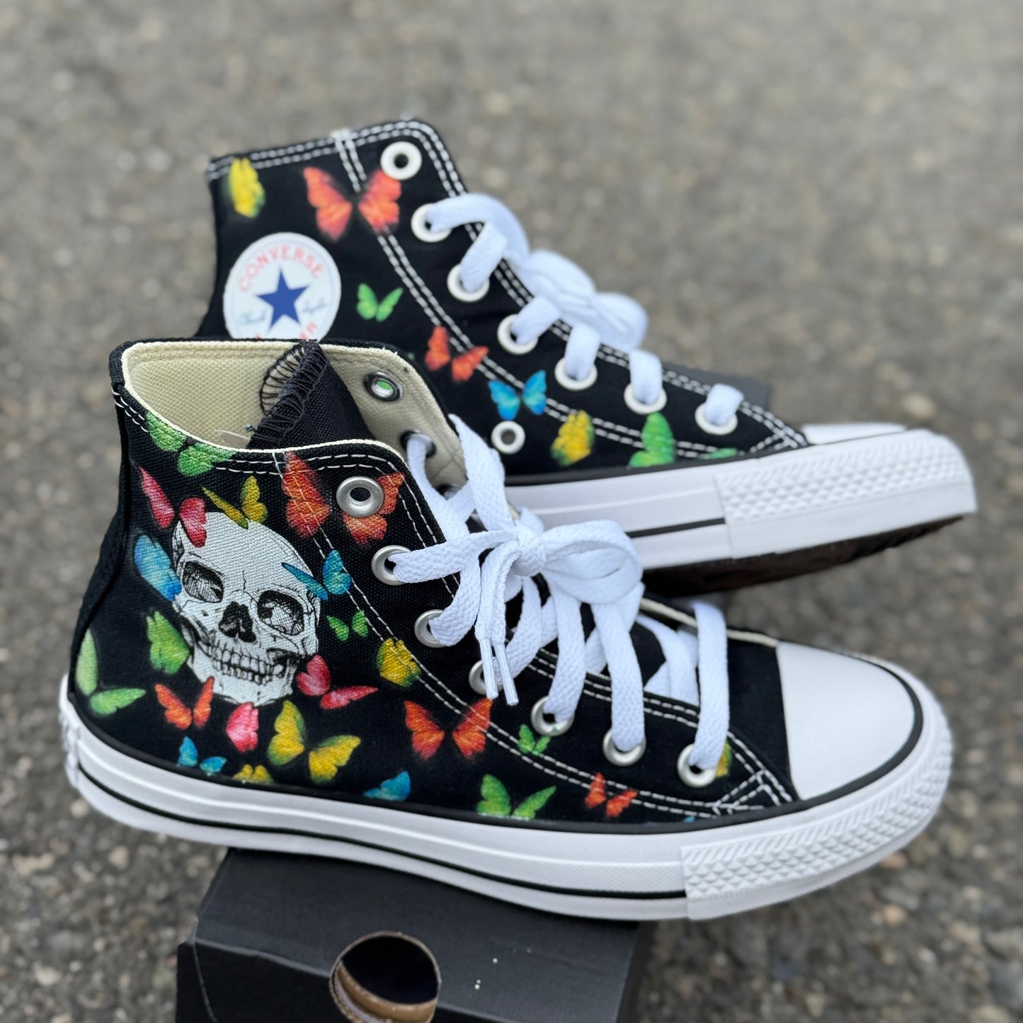 skull butterfly converse Chuck Taylor high top custom shoes