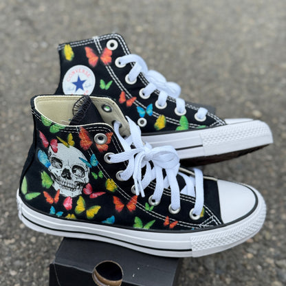 skull butterfly converse Chuck Taylor high top custom shoes