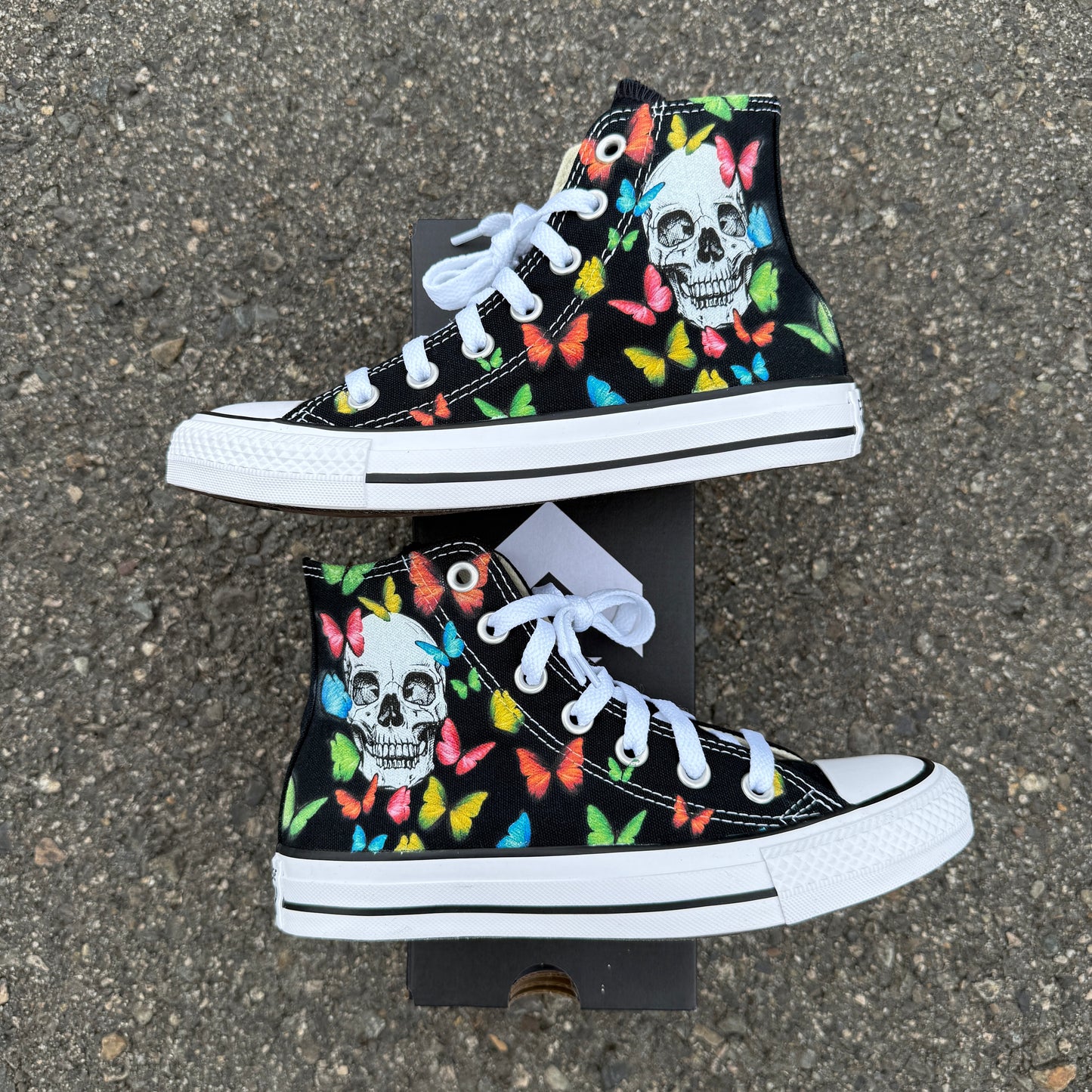 skull butterfly converse Chuck Taylor high top custom shoes