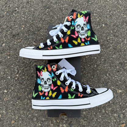 skull butterfly converse Chuck Taylor high top custom shoes