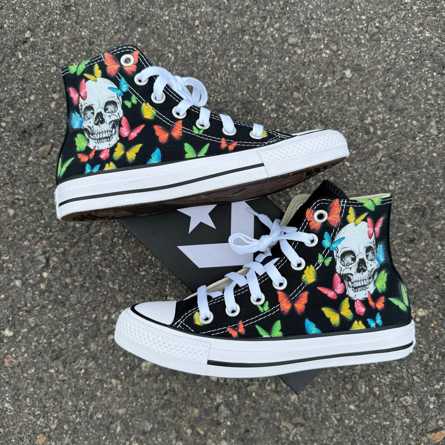 skull butterfly converse Chuck Taylor high top custom shoes