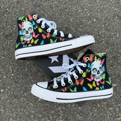 skull butterfly converse Chuck Taylor high top custom shoes