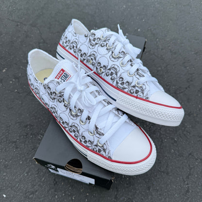 skull pattern white low top converse Chuck Taylor shoes custom