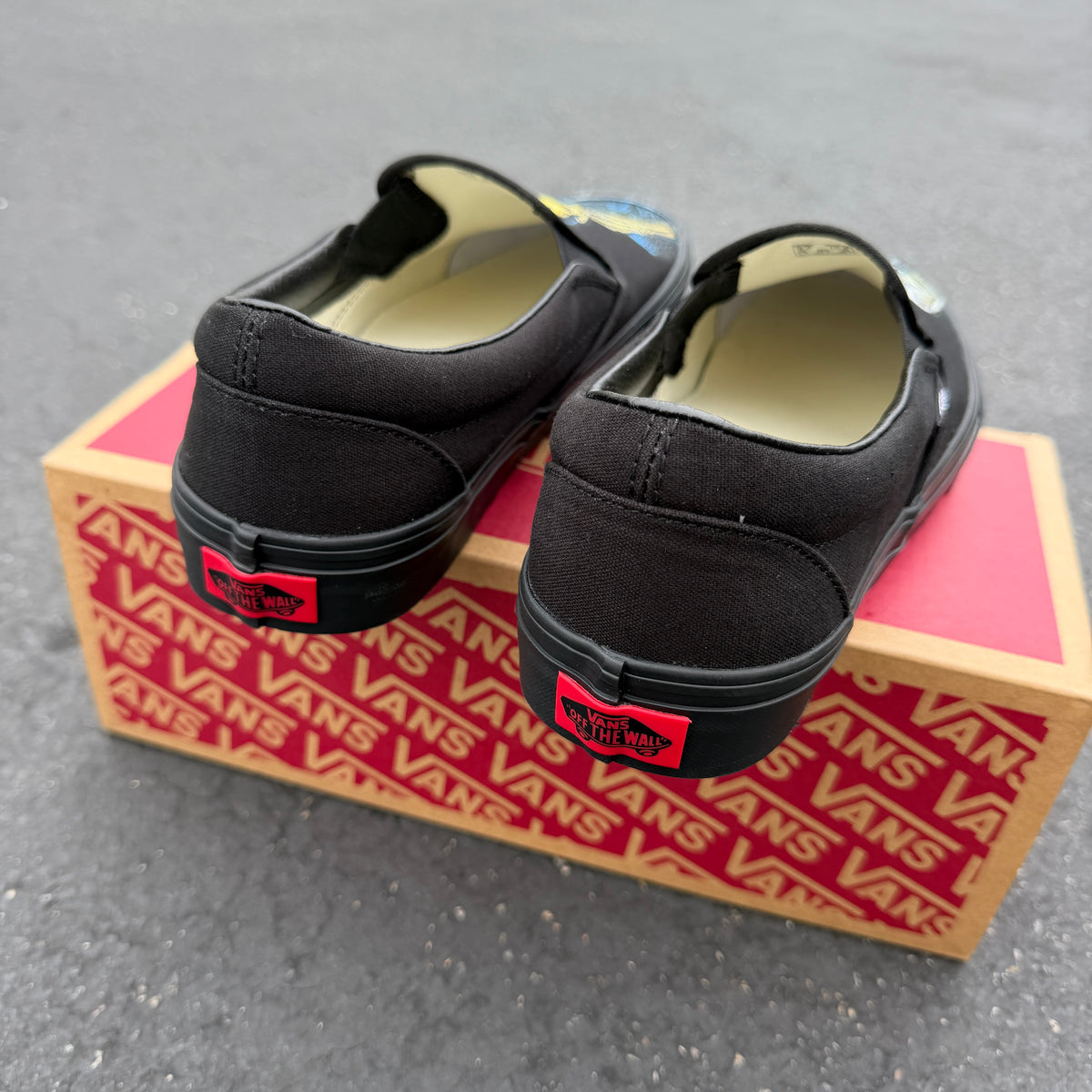 Frankenstein and Bride All Black Vans Slip On Shoes
