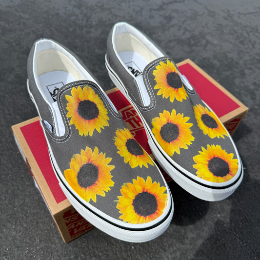 charcoal grey slip on vans customized shoes sunflowers for women and men