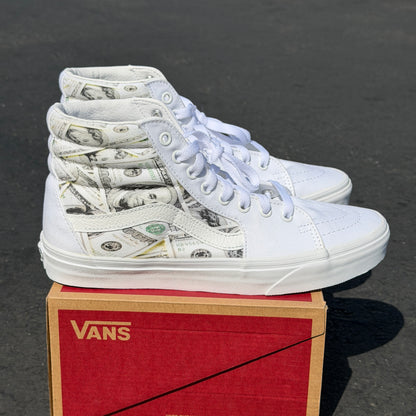 Money White Vans Sk8 Hi Shoes Customized