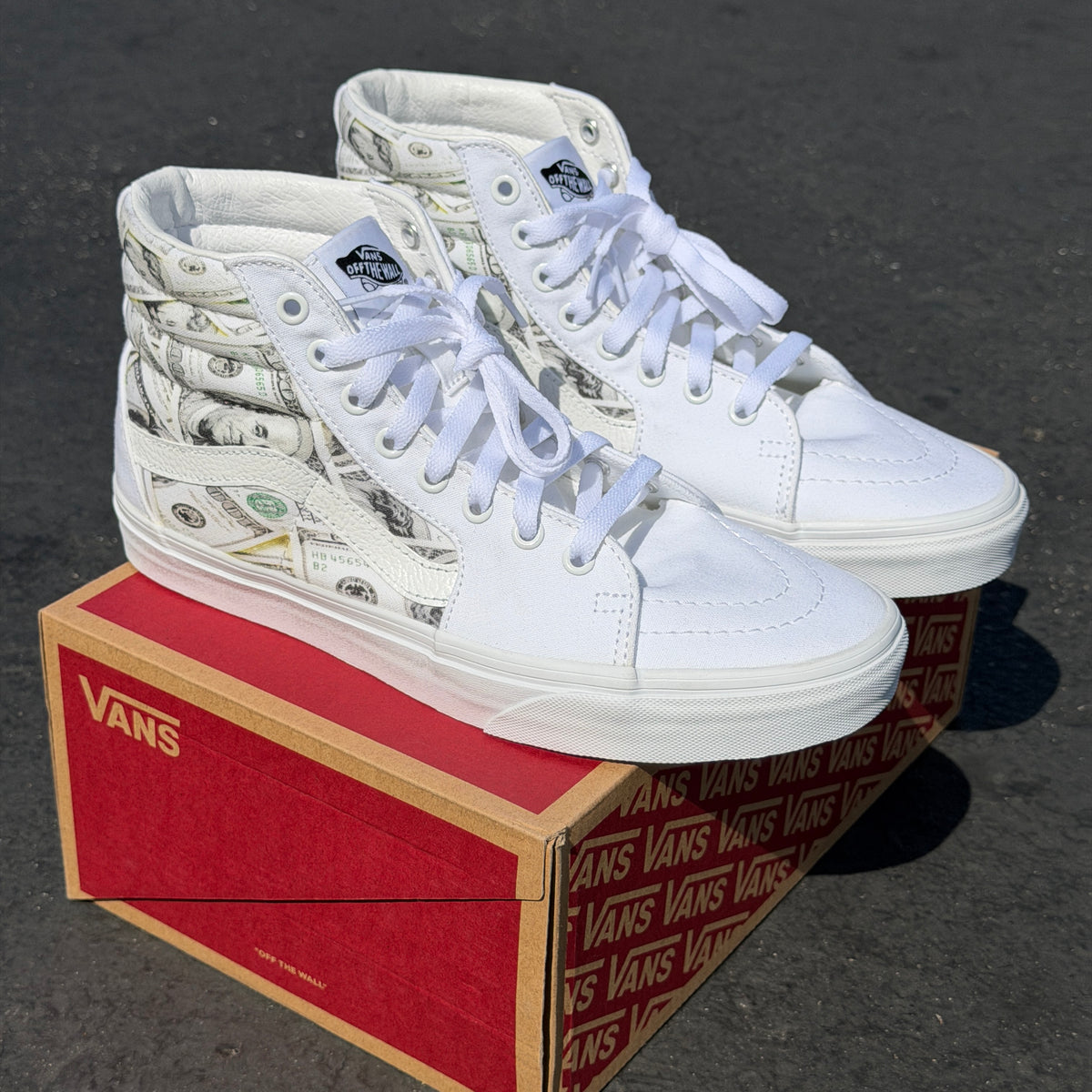 Money White Vans Sk8 Hi Shoes Customized