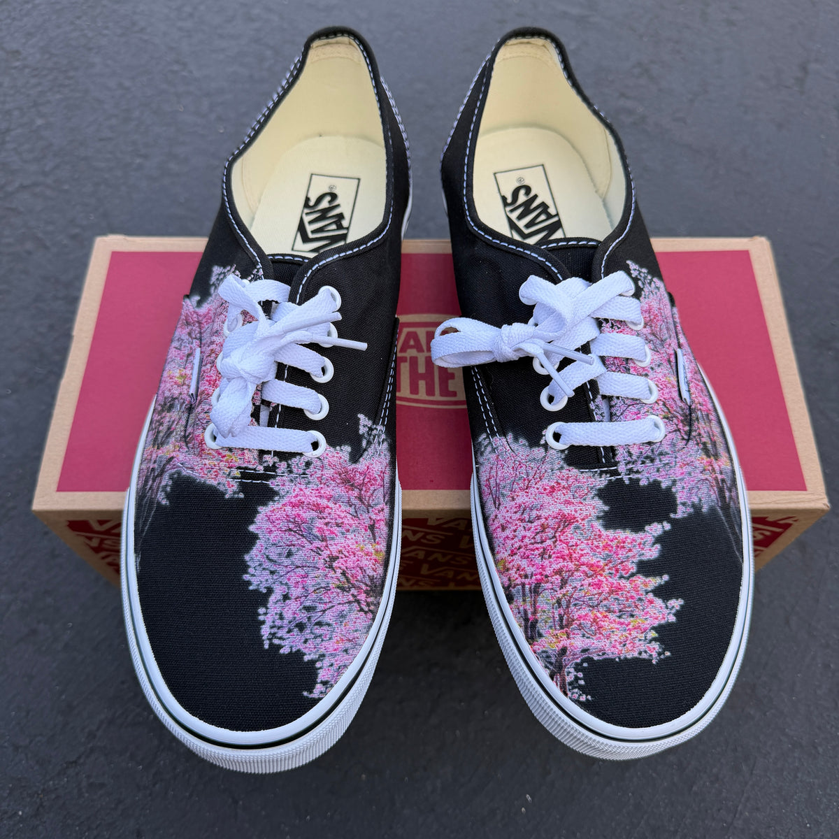 Cherry Blossoms on Custom Black Vans Authentic Shoes for Women and Men