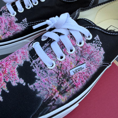 Cherry Blossoms on Custom Black Vans Authentic Shoes for Women and Men
