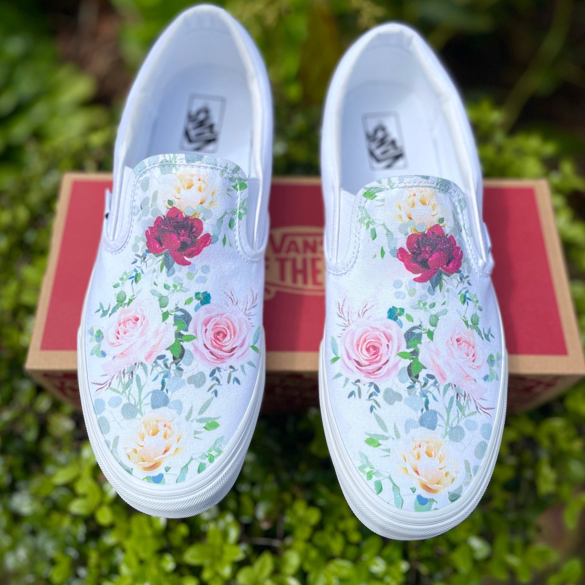 Wedding Floral Vans Slip On Shoes for Bride