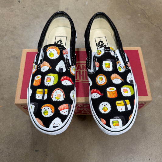 Sushi on Black Slip On Vans Customized sneakers