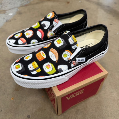 Sushi on Black Slip On Vans Customized sneakers