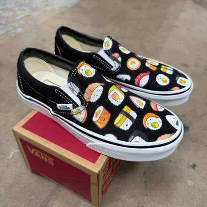 Sushi on Black Slip On Vans Customized sneakers