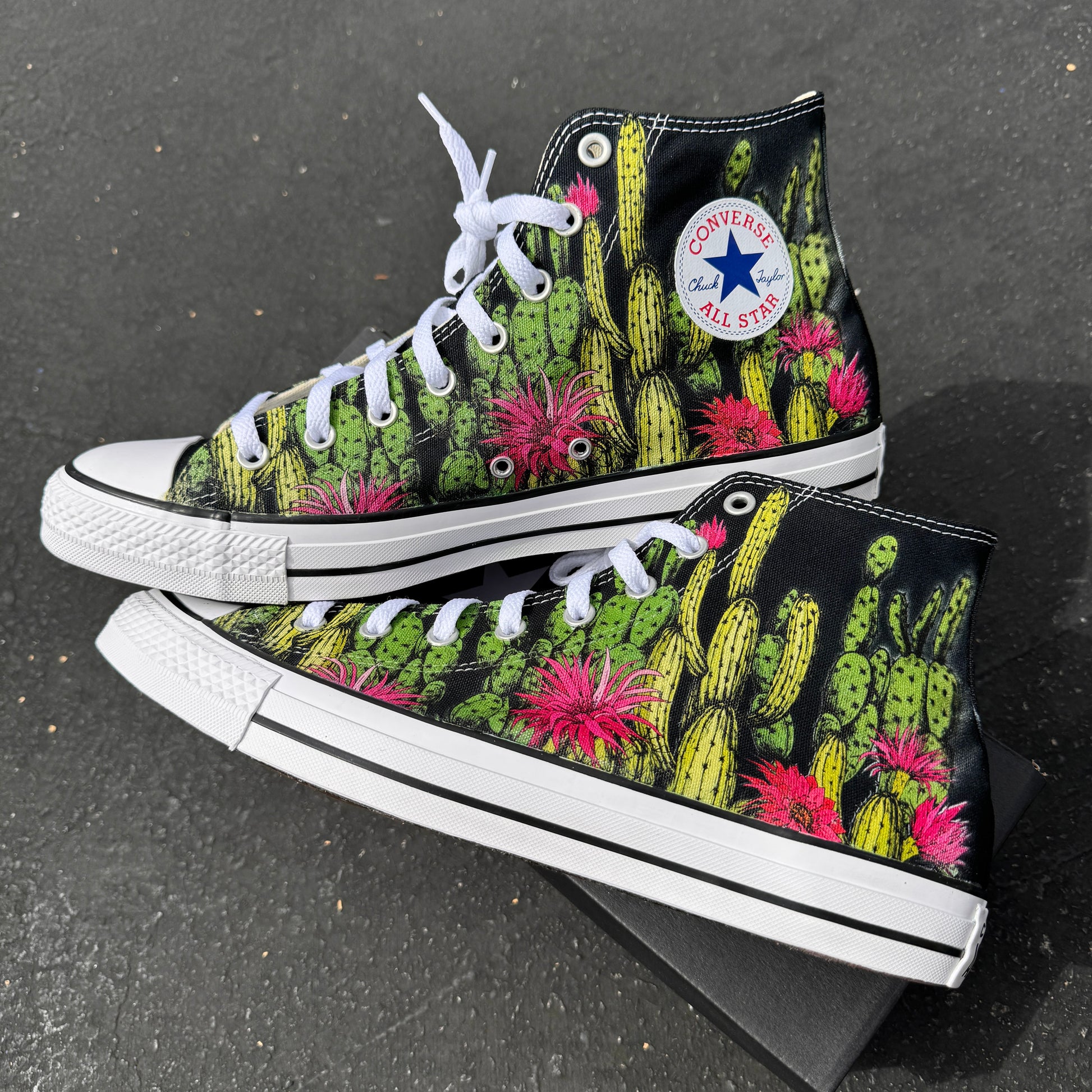cactus succulent black high top converse shoes custom – BlvdCustom