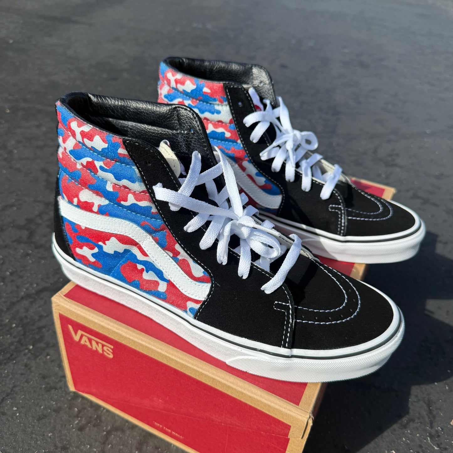 Colorful Classic OG Camo Red White Blue Camouflage Custom Sk8 Hi Vans - Custom Vans Shoes