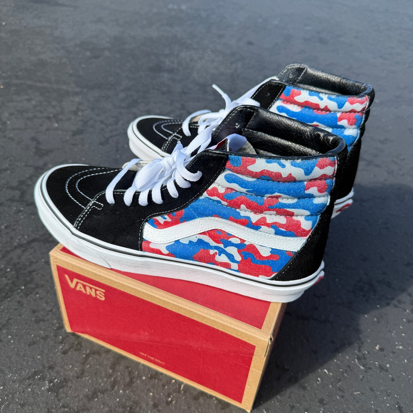 Colorful Classic OG Camo Red White Blue Camouflage Custom Sk8 Hi Vans - Custom Vans Shoes