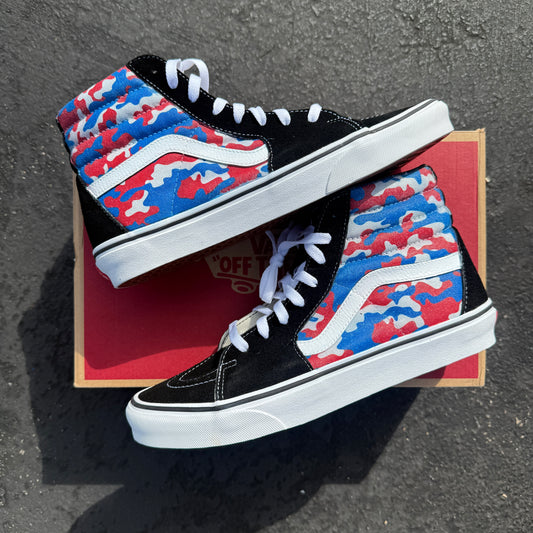Colorful Classic OG Camo Red White Blue Camouflage Custom Sk8 Hi Vans - Custom Vans Shoes
