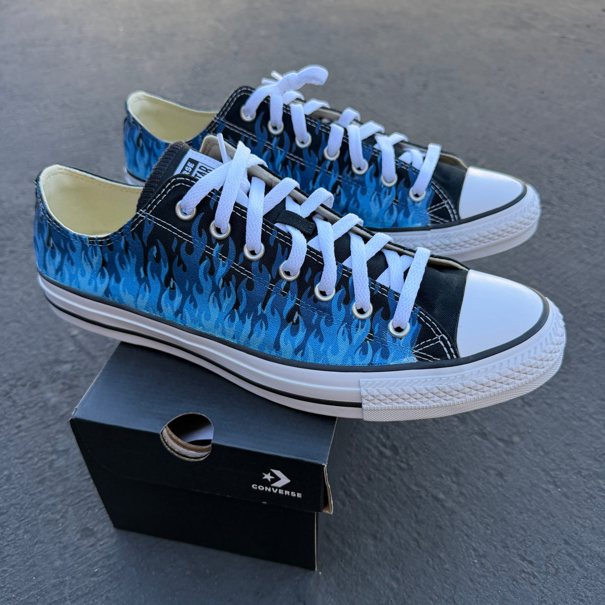 Blue Flames Converse Chuck Taylor Low Top Sneakers