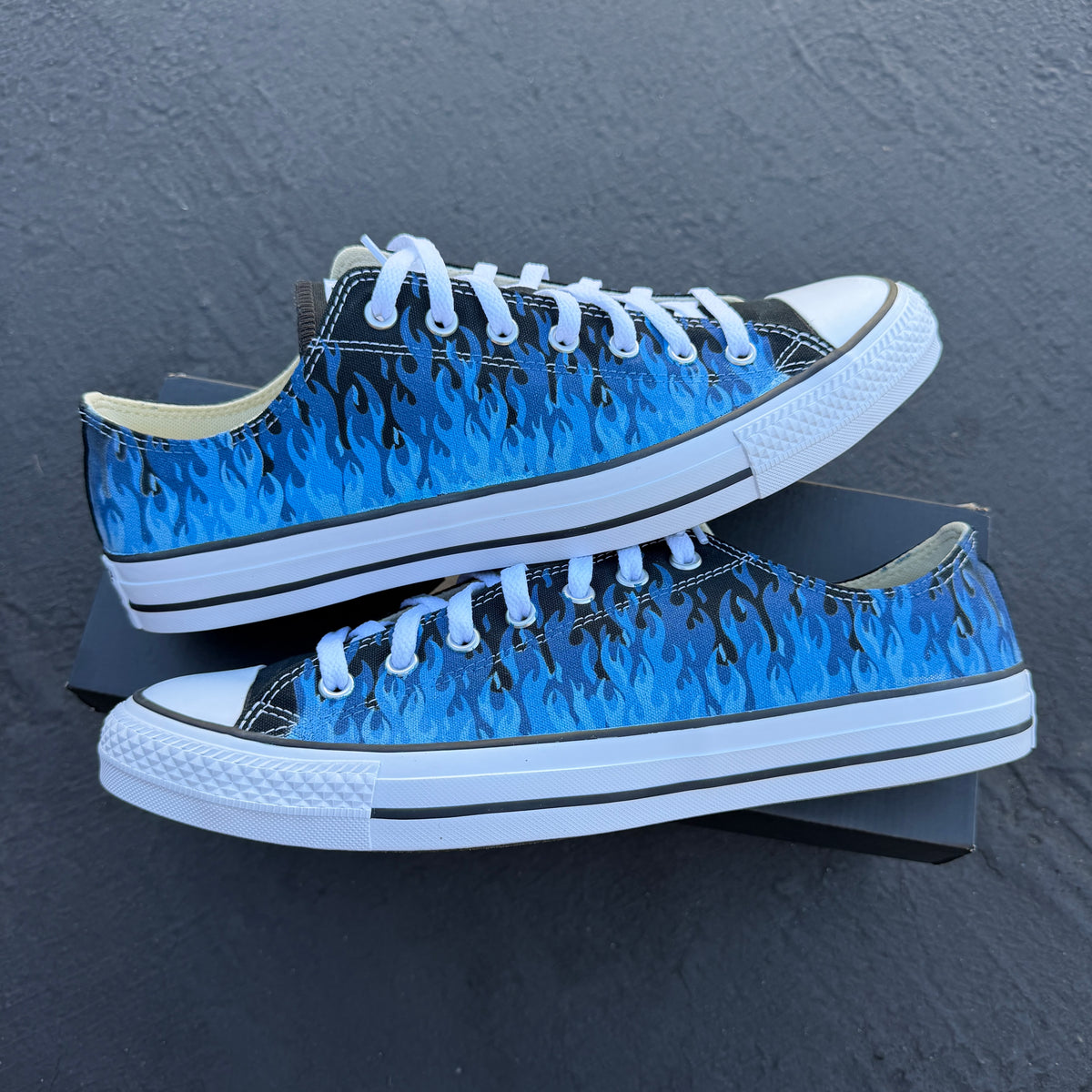 Blue Flames Converse Chuck Taylor Low Top Sneakers