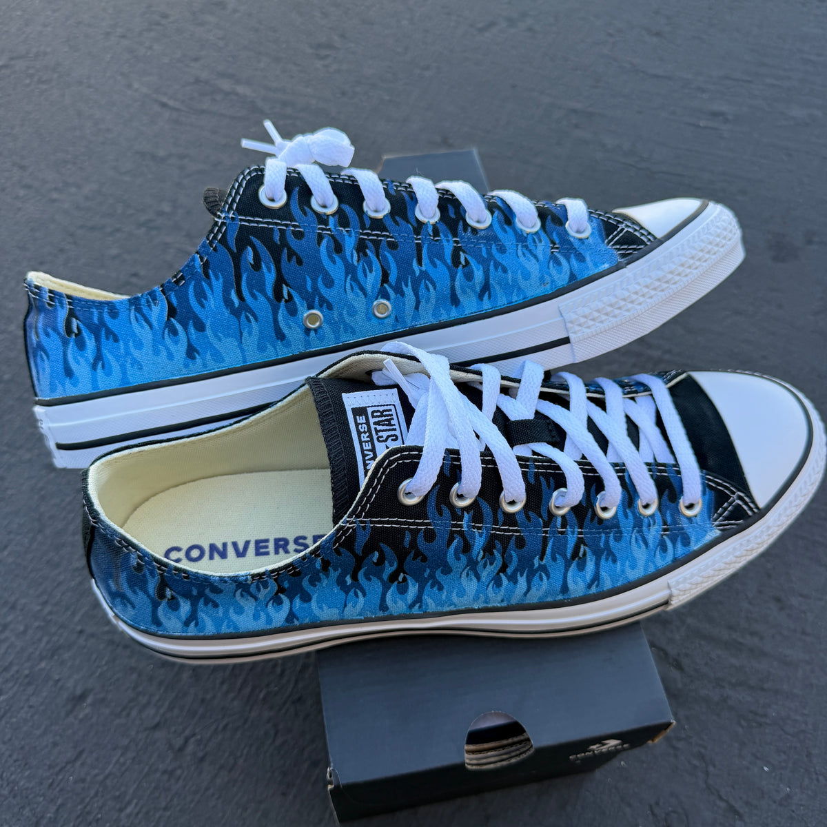 Blue Flames Converse Chuck Taylor Low Top Sneakers