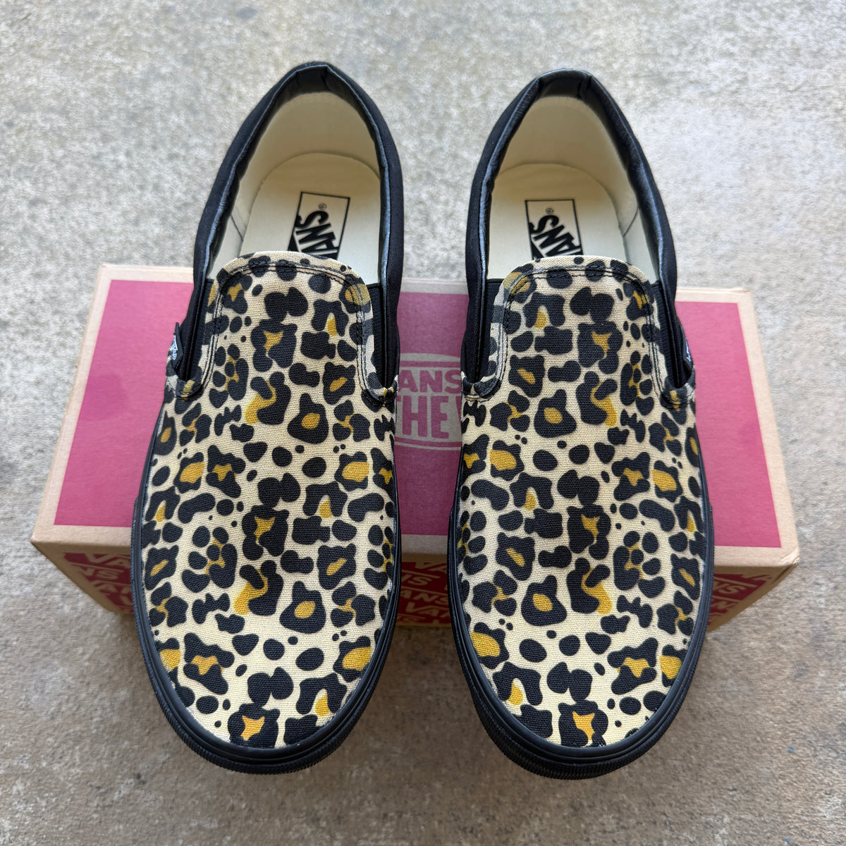Jaguar Leopard Pattern on Black/Black Vans Slip Ons - Custom Vans Shoes