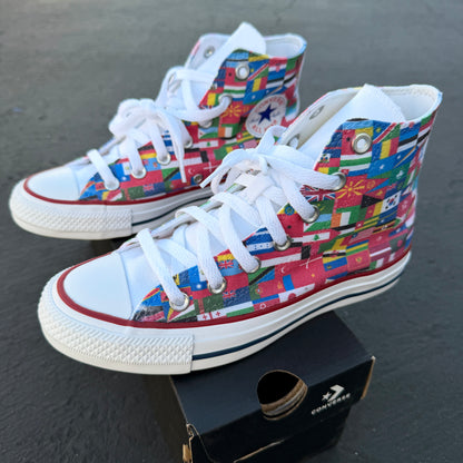 World Flags High Top Converse shoes with Butterflies - Custom Sneakers for Both Men and Women