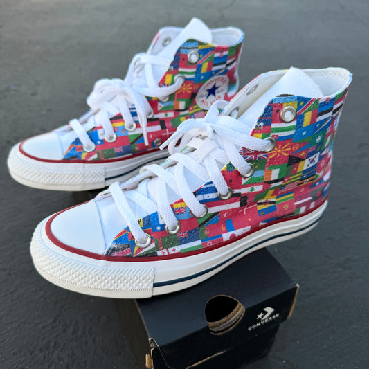 World Flags High Top Converse shoes with Butterflies - Custom Sneakers for Both Men and Women