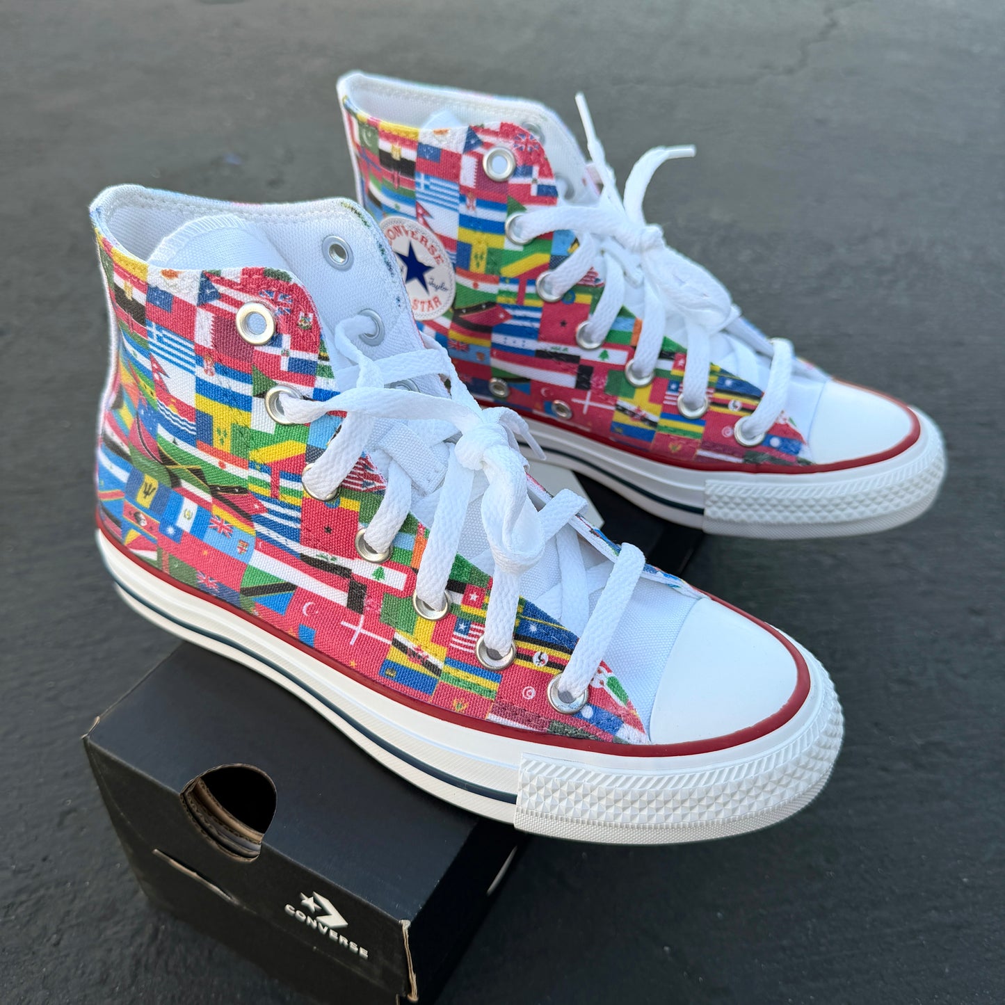 World Flags High Top Converse shoes with Butterflies - Custom Sneakers for Both Men and Women