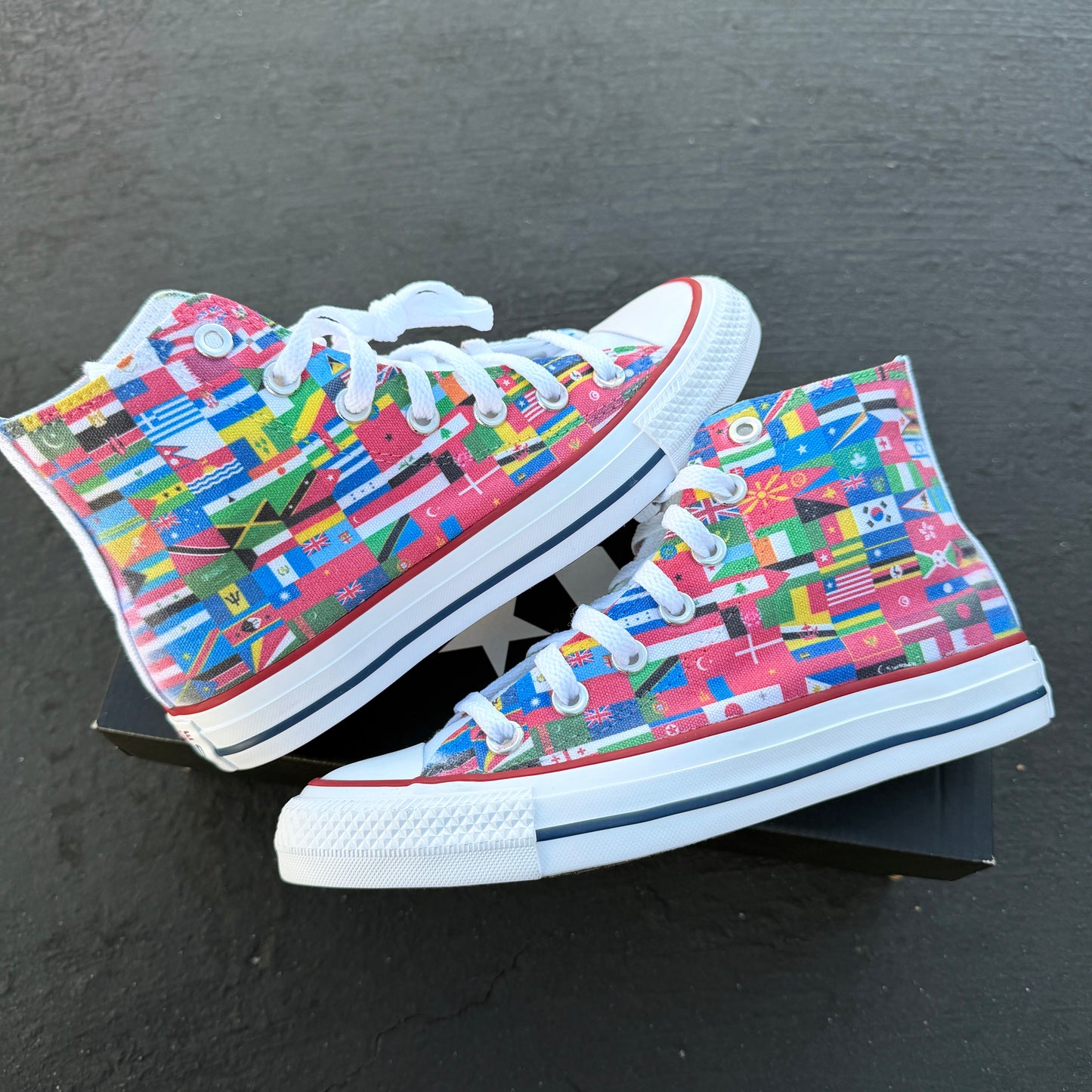 World Flags High Top Converse shoes with Butterflies - Custom Sneakers for Both Men and Women
