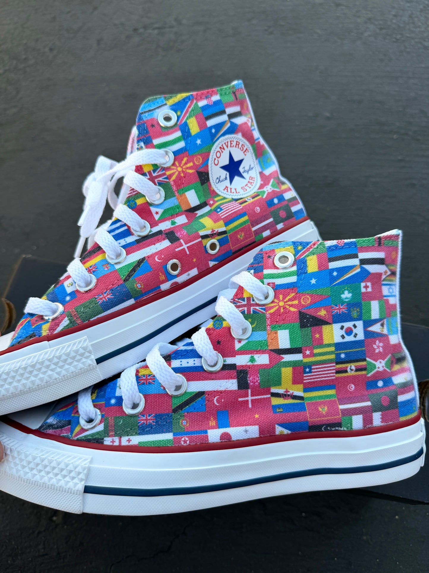 World Flags High Top Converse shoes with Butterflies - Custom Sneakers for Both Men and Women