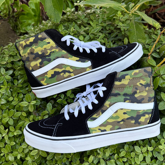 army camo Vans sk8-hi sneakers for men and women