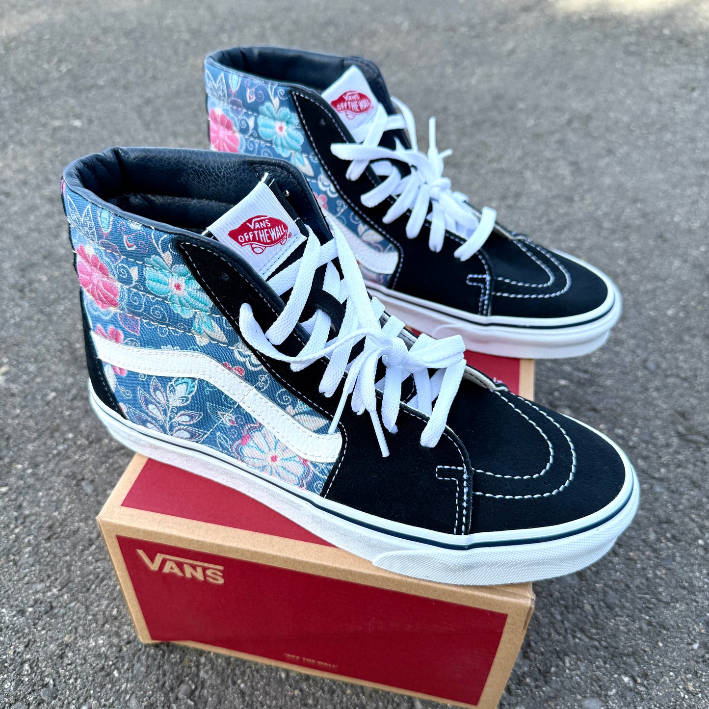 Embroidery Inspired Navy Vans Sk8 Hi Top Shoes - Custom Vans Shoes for Women and Men