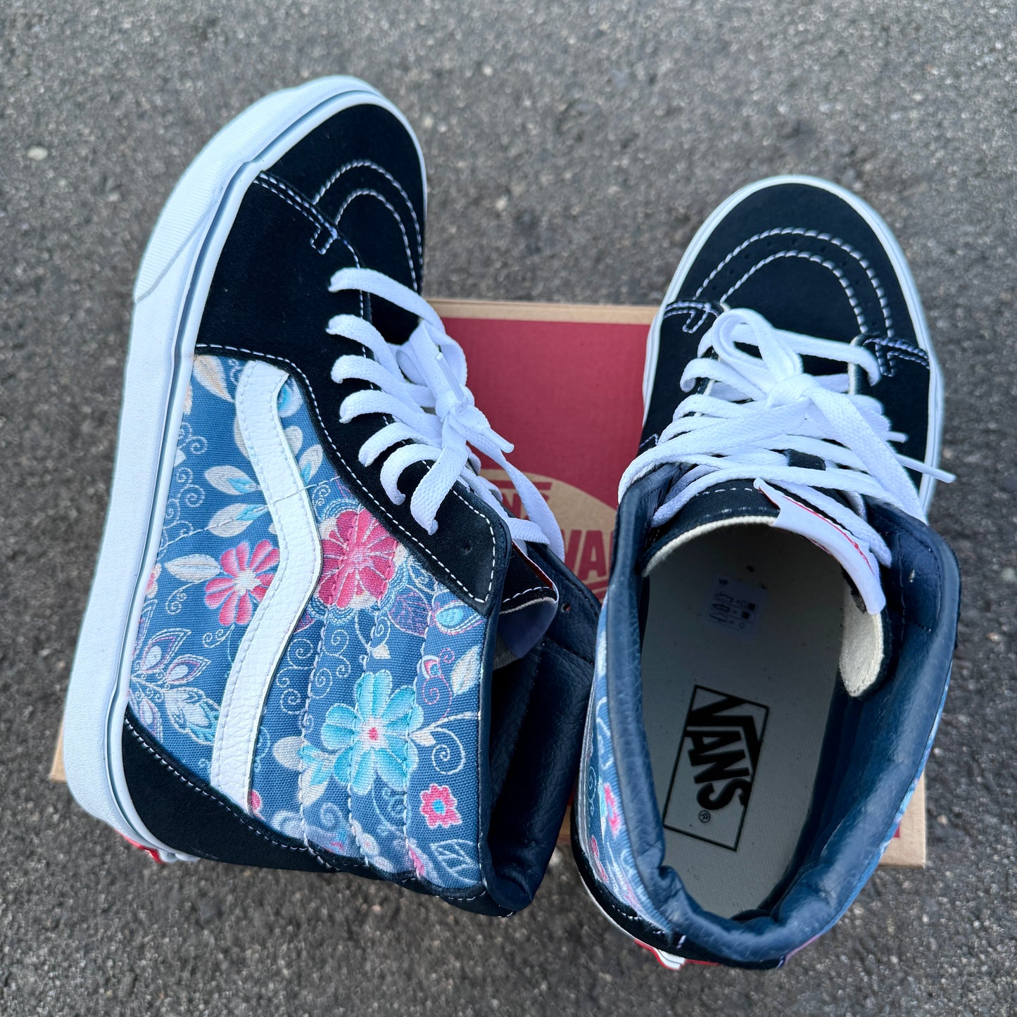 Embroidery Inspired Navy Vans Sk8 Hi Top Shoes - Custom Vans Shoes for Women and Men