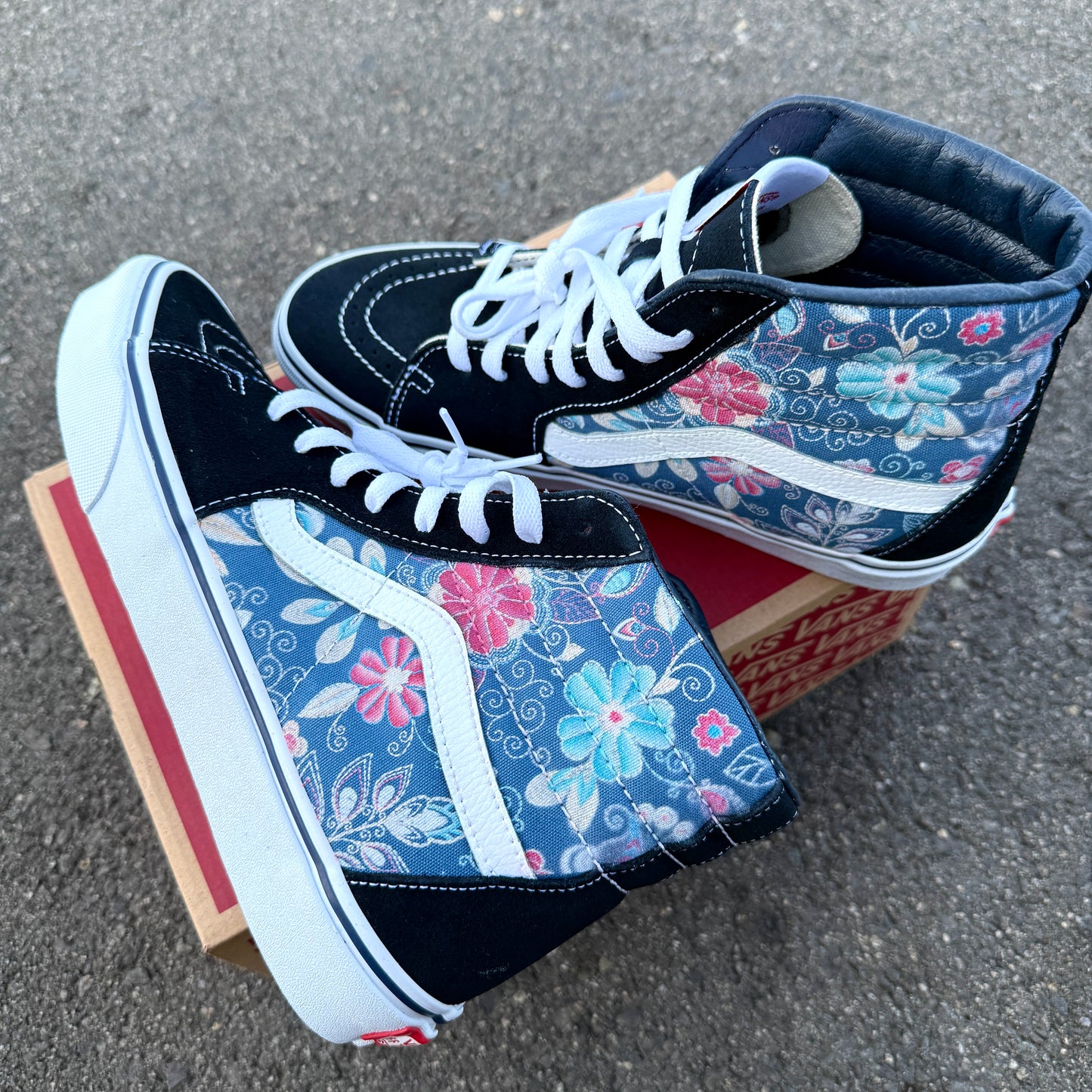 Embroidery Inspired Navy Vans Sk8 Hi Top Shoes - Custom Vans Shoes for Women and Men