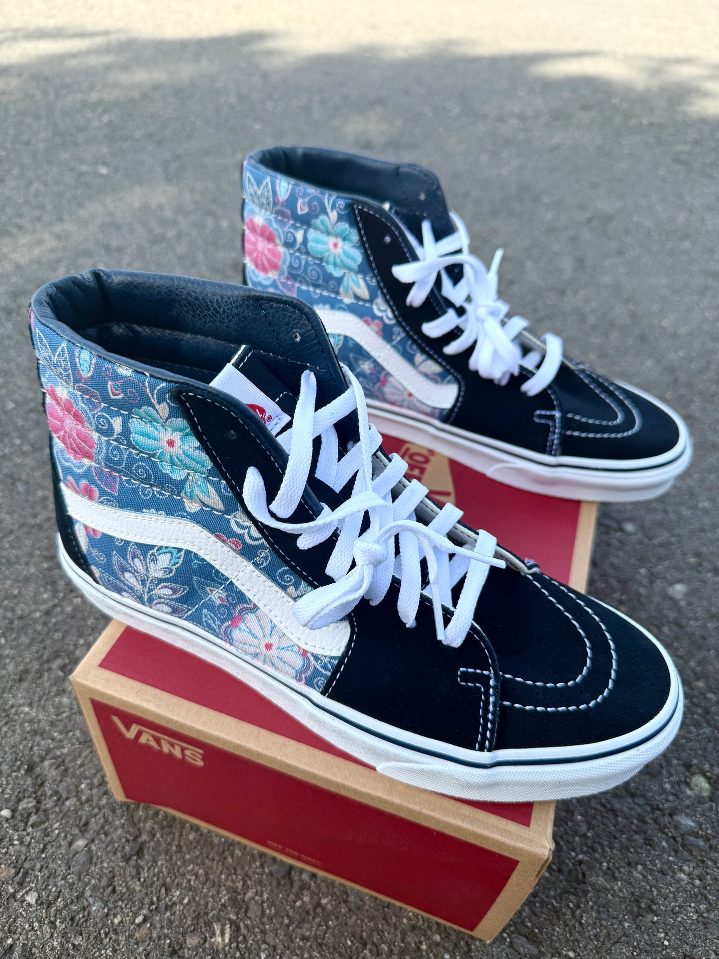 Embroidery Inspired Navy Vans Sk8 Hi Top Shoes - Custom Vans Shoes for Women and Men