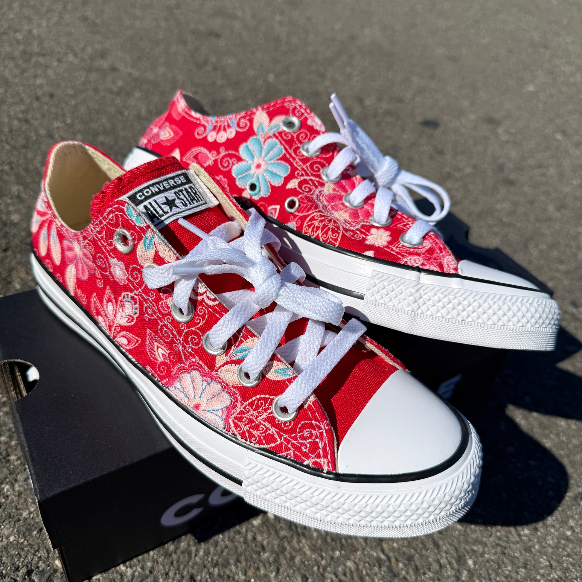 Custom Embroidered Style Print Red Converse Low Top Chuck Taylor