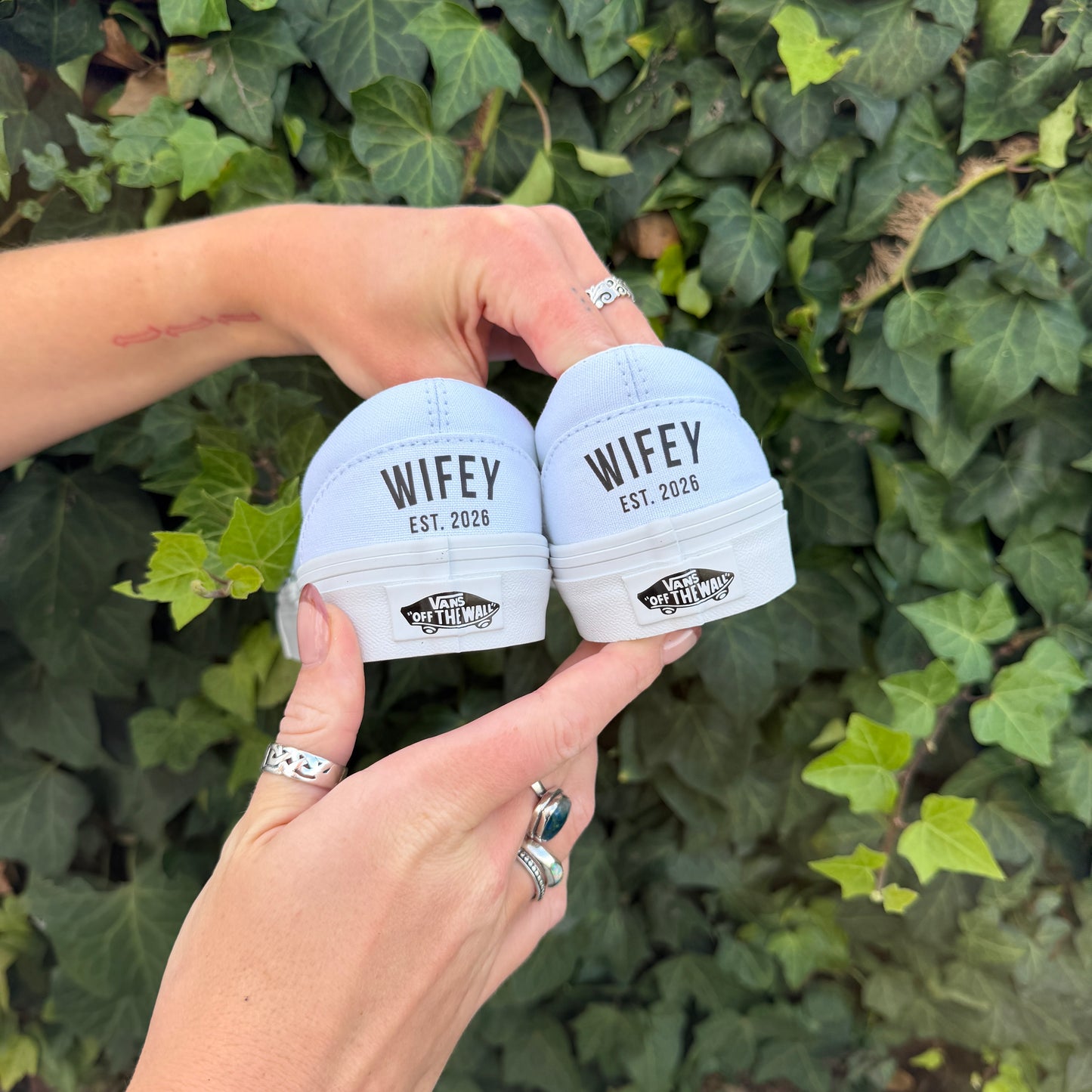 Custom Wifey EST. 2026 White Vans Slip On Shoes for Wedding