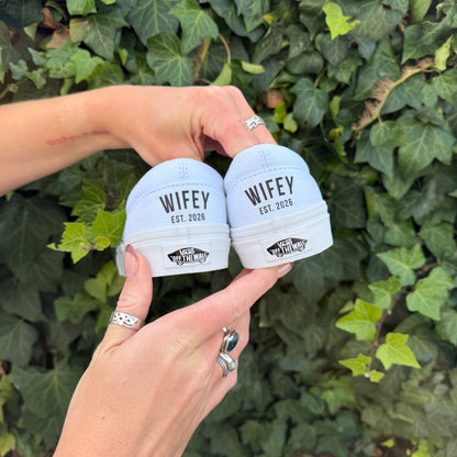 Custom Wifey EST. 2026 White Vans Slip On Shoes for Wedding