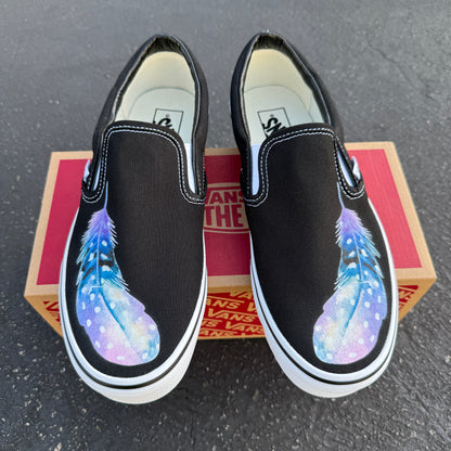 custom painted feather vans slip on shoes
