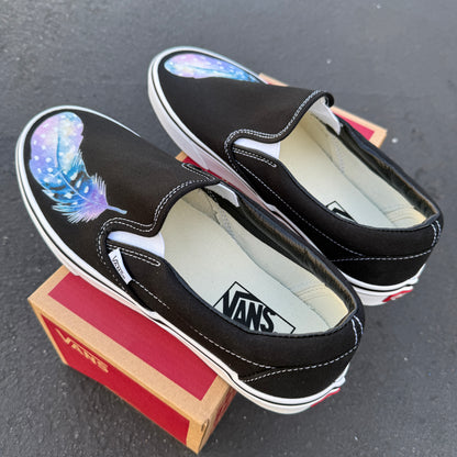 custom painted feather vans slip on shoes
