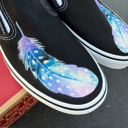 custom painted feather vans slip on shoes