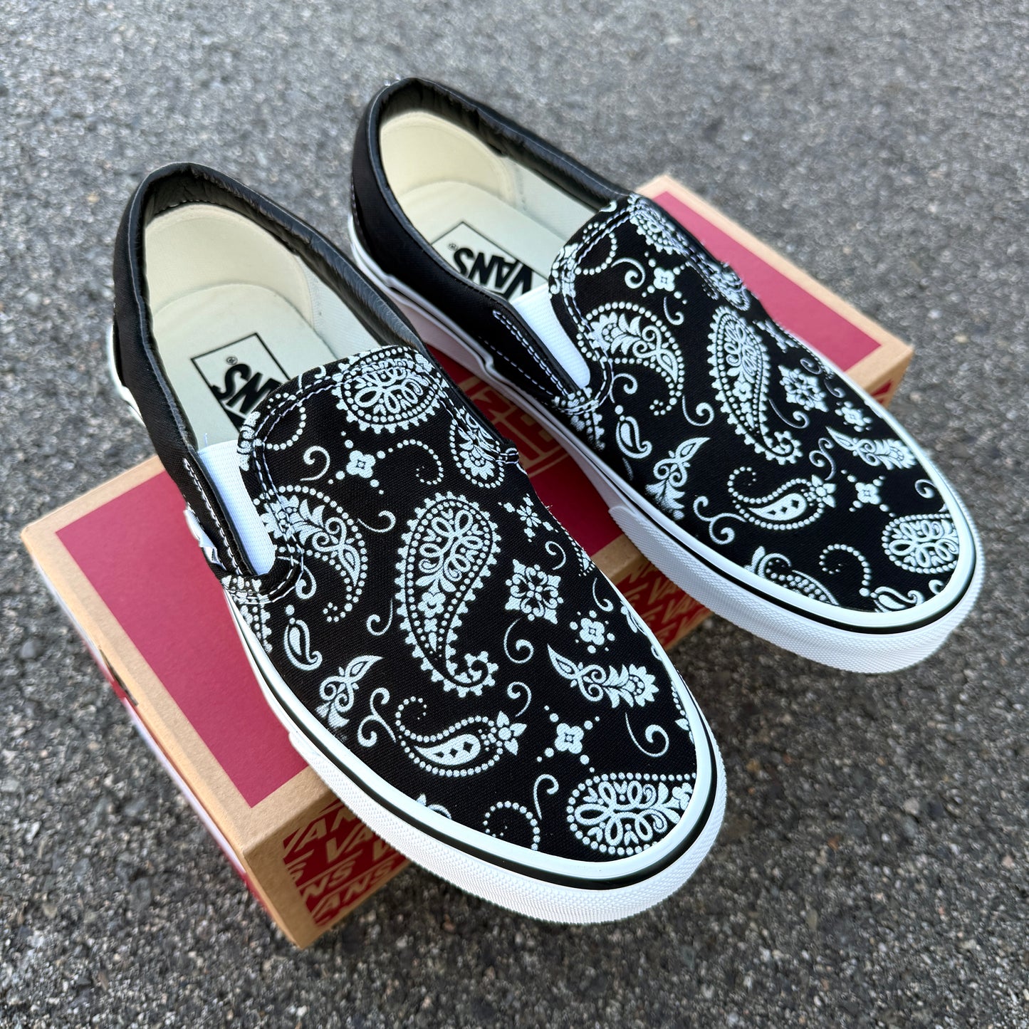 paisley black slip on vans custom shoes