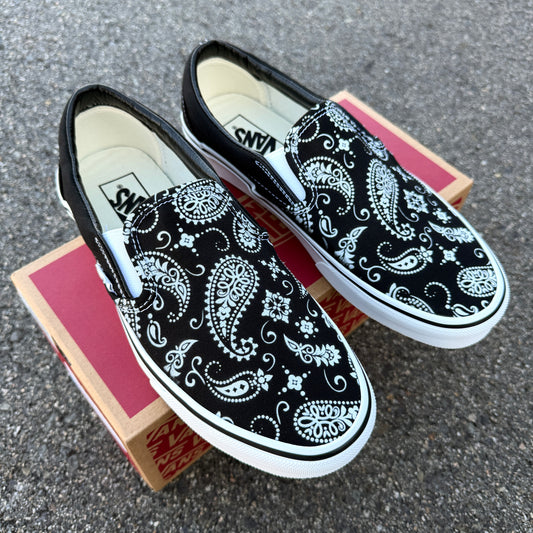paisley black slip on vans custom shoes